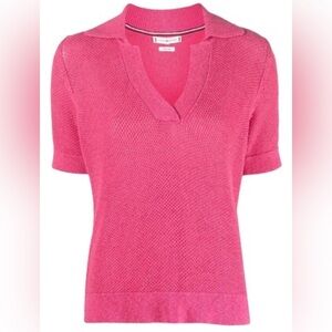 Tommy Hilfiger Linen Knit Polo Sweater M Golf Preppy Barbie Casual Classic